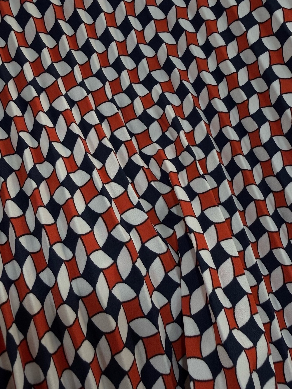 Boden Pleated Geometric Midi Skirt in  Orange Navy & White - Picture 6 of 9